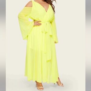 NEW•2X•GRECIAN GODDESS NEON YELLOW MAXI DRESS•NWT